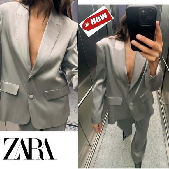 Zara Jackets & Blazers - Zara silver metallic shimmer single breasted button front blazer jacket Sz S NWT